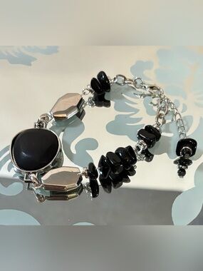 Black Stone Obsidian Chain Bracelet - Women's Jewelry